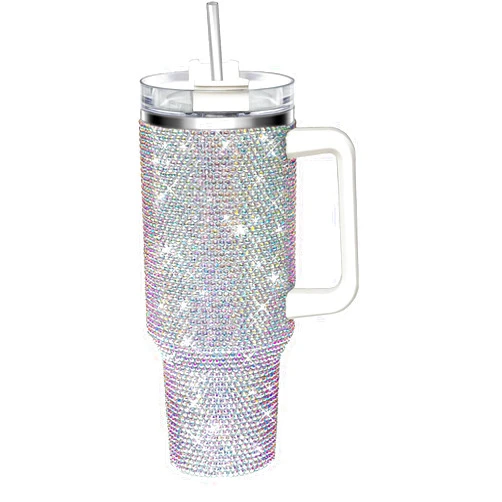 HWISDMIG 40oz Tumbler with Handle-Glitter Rhinestones Tumbler Bling Cups Stainless Steel Water Bottle Diamond Studded Tumbler for Women-Birthday Gifts for Women, Mom, Wife, Girlfriend (40 oz, Shiny)