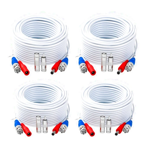 Tainston 4 Pack 30 Feet BNC Video Power Cable,BNC Extension Wire Video Security Camera Wire with Connectors for CCTV Camera DVR Surveillance System