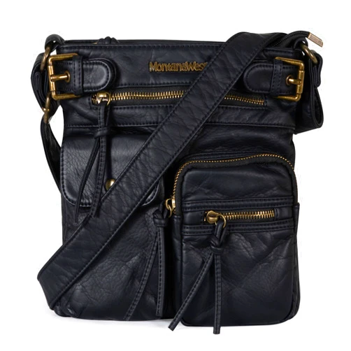 Montana West Crossbody Bag for Women Soft Washed Leather Multi Pocket Shoulder Purses Black