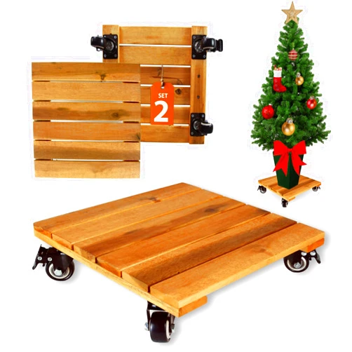 Timberholm 2PCs-12” Wood Plant Caddy with Wheels, Heavy Duty Square Plant Caddy, Rolling Plant Stand With 360° Lockable Wheels, Plant Roller For Indoor, Outdoor Large Plant Pot, Patio Pot (Natural)