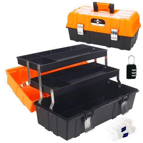 WEWLINE 16.5-Inch Tool Box Organizer 3-Layer Multiplication Plastic Storage Toolbox with Portable Handle Perfect for Home Office Car Trunk Fishing