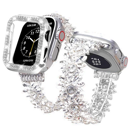 VIIVY VIYIV Bling Band and Case Compatible with Apple Watch Ultra 2/Ultra Band 49mm 45mm 44mm 42mm 41mm 40mm 38mm, Women Dressy Diamond Link Bracelet with Rhinestone Bumper Cover for iWatch SE 2/SE Series 9/8/7/6/5/4/3/2/1