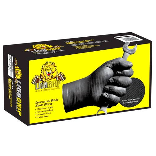 EPPCO LionGrip 7-Mil Black Nitrile Gloves Disposable Powder Free, Latex Free Textured Superior Grip Glove