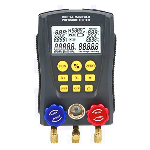 Tbest HVAC Manifold Gauge, Digital Manifold Gauge HVAC System Gauge High Accuracy Vacuum Pressure Temperature Leakage Meter for Air Conditioning System