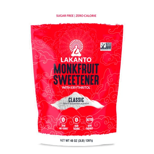 Lakanto Monk Fruit Sweetener With Erythritol, White Sugar Substitute From Monk Fruit Extract, Classic White Sugar Replacement for Baking, Coffee & Tea, Gluten Free, Low Carb, Non GMO, Keto, 3 LB Bag