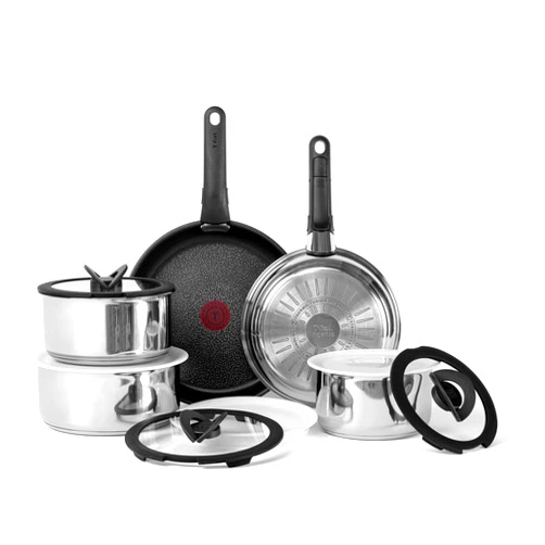 T-fal Ingenio Expertise Stainless Steel Cookware Set 13 Piece, Induction, Stackable Cookware, Pots and Pans Set, RV, Camping, Kitchen Fry Pans, Dishwasher Safe, Detachable/Removable Handle, Silver