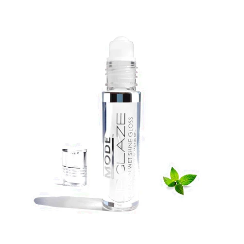 Mode Cosmetics MODE Lip Glaze Flavored Lip Gloss PEPPERMINT Delicious Natural Peppermint Oil, Roll On Nourishing Wet Shine, Hydrating Moisturizing Skincare Fruit Oils, Made in NY USA