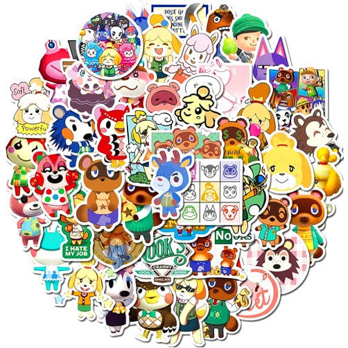 JMYUJX 50pcs Cartoon Game Animal Crossing Stickers for Kids, Vinyl Waterproof Stickers for Laptops,Water Bottle,Guitars,Snowboards, Kawaii Animal Crossing New Horizons Stickers for Girls, Teens,