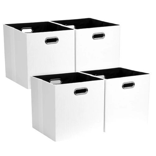 Posprica 11x11 Storage Cubes, Collapsible Storage Bins with Dual Handles, Fabric Foldable Storage Boxes Basket for Closet Shelf Cabinet Bookcase Organization, Set of 4, White