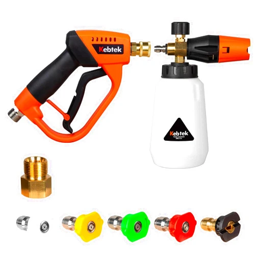 Kebtek Foam Cannon with Pressure Washer Gun 5200 PSI, Car Wash Foam Gun with Pressure Washer Quick Connect Kit and 5 Nozzle Tips, M22 and 1/4 Inch Quick Connect, 1Liter