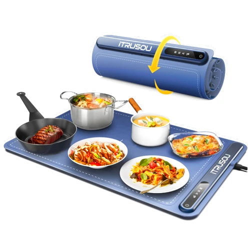 Itrusou Electric Warming Tray - Full Surface Heating,Rollable & Portable,Premium Silicone Nano-Material,3 Temperature Settings,Auto Shut-Off -Versatile Food Warmer for Gatherings,Parties,Everyday Use