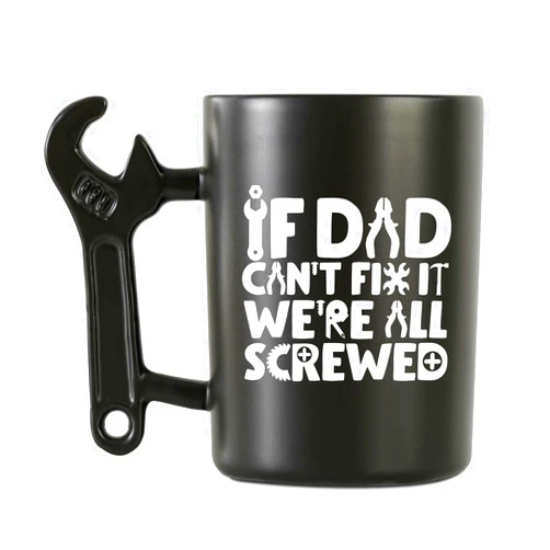 Onebttl Coffee Mug With Wrench Spanner Handle - Dad Gifts From Daughter and Son, 13.5oz Funny Ceramic Mug for Father's Birthday, Father's Day, Christmas - Dad Can Fix