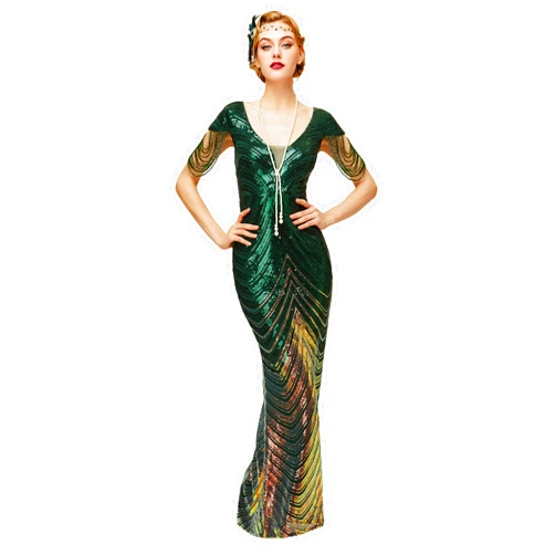 BABEYOND Women Mermaid Sequin Gown - Bodycon Maxi Prom Dress Glitter Sequin Beaded Dress for Evening Party Dark Green