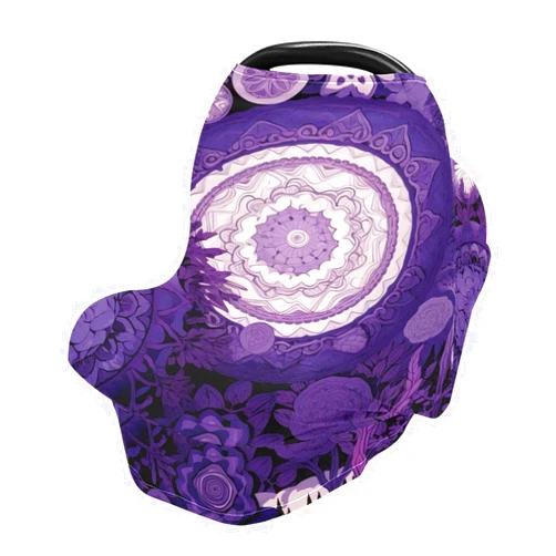 WELLDAY Baby Car Seat Covers Purple Circular Designs Stretchy Breastfeeding Scarf Breathable Infant Carseat Canopy Nursing Covers Multi Use for Stroller High Chair Shopping Cart Boys and Girls