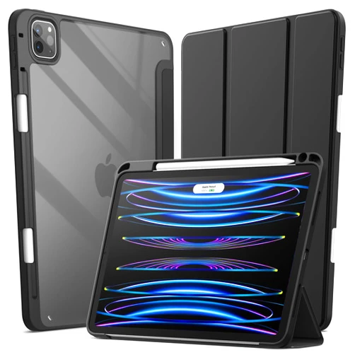 JETech Case for iPad Pro 11 Inch 2022/2021/2020/2018 (4th/3rd/2nd/1st gen) with Pencil Holder, Clear Transparent Back Shell Slim Stand Shockproof Tablet Cover, Auto Wake/Sleep (Black)