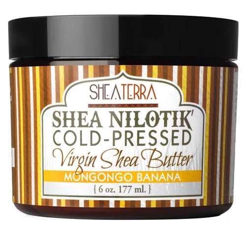 Shea Terra Organics 100% Organic Cold-Pressed Virgin Shea Butter – Mongongo Banana | Natural Anti-Aging Daily Skin, Nails & Hair Cream to Soften & Hydrate Dry Skin & Reduce Stretch Mark – 6 oz