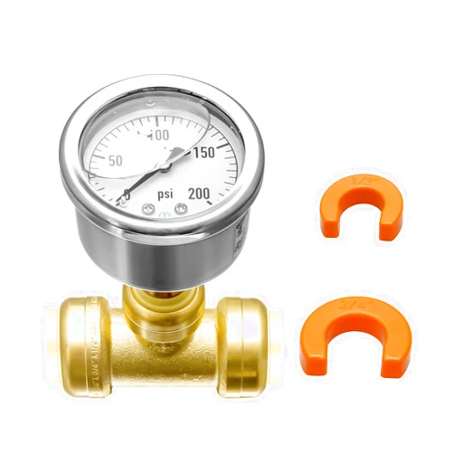 Watflow 3/4 Inch Push to Connect Pressure Gauge Tee,0-200psi Fuel Liquid Pressure Gauge, Stainless Steel Vibration Proof