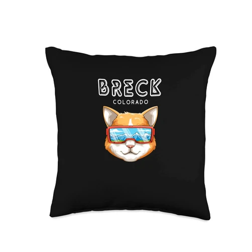USA Ski Cat Breck Colorado Gift Breck Colorado-Funny Ski and Snowboard Cat Throw Pillow, 16x16, Multicolor