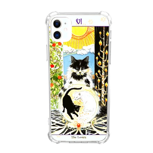 Junilotcik The Lovers Tarot Card Cats Animals Case Compatible with iPhone 11, Trippy Psychedelic Aesthetic Tarot Card Case for Girl Men and Women, Trendy TPU Bumper Phone Case for iPhone 11