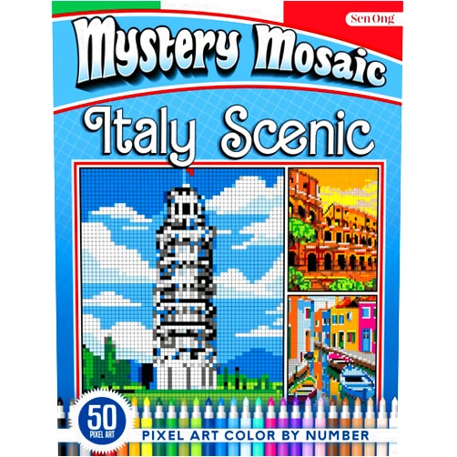 Sen Ong Italy Scenic Mystery Mosaics Color by Number: 50 Pixel Art Iconic Landmarks and Breathtaking Views