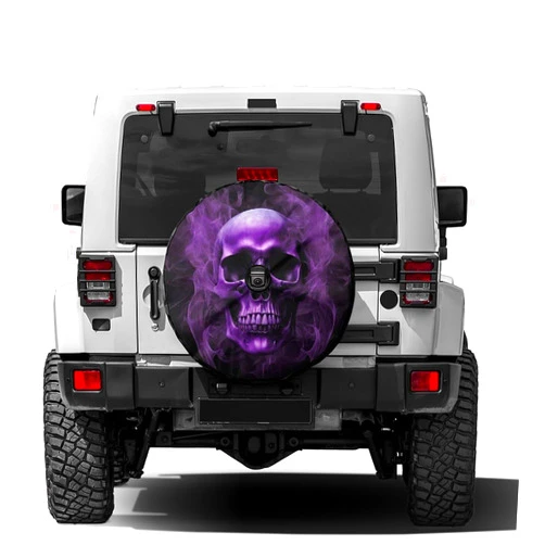 Foruidea Purple Skull Printed Spare Tire Cover with Backup Camera Hole Wheel Tire Cover Fit for Trailer, RV, SUV and Many Vehicle 17inch