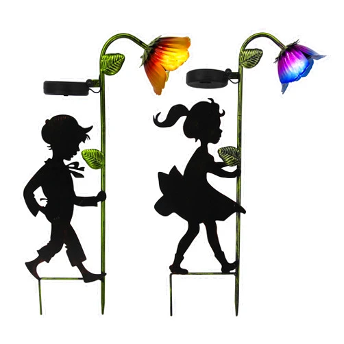 WUFEILY Solar Garden Lights 2 Pack, Boy Girl Silhouettes LED Solar Landscape Lights, Metal Solar Lights Outdoor Decorative for Garden, Landscape, Path, Yard, Patio, Driveway