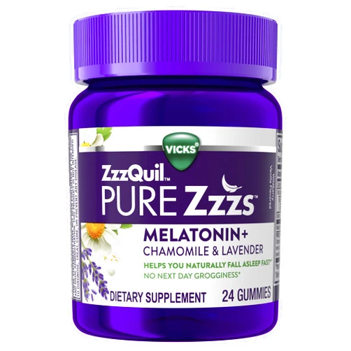 ZzzQuil Pure Zzzs Melatonin Gummies, Sleep Aid, Melatonin 2mg, with Chamomile & Lavender, Melatonin Sleep Gummies, Sleep Aids for Adults, Wildberry Vanilla Flavored, 24 Sleep Gummies