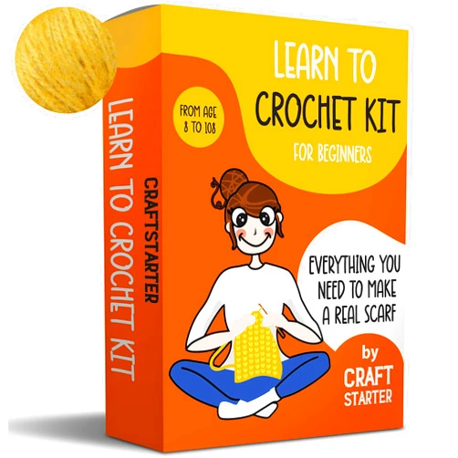 CraftStarter Crochet Kit for Beginners Adults and Kids. Includes All Crocheting Supplies (Yarn, Wooden Crochet, Detailed Instructions) to Make a Real Scarf. Amazing Gift for Somebody You Love (Yellow)