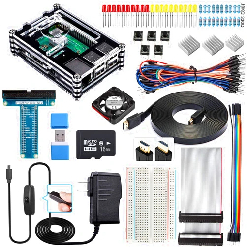 Smraza Raspberry Pi 3 B+ Case with Fan, Raspberry Pi 3B Case Starter Kit with 16GB SD Card, 2.5A Power Supply Components for Raspberry Pi 3 Model B+, Compatible with Raspberry Pi 3 Model B