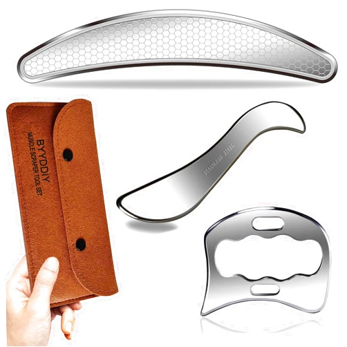 BYYDDIY 3 in 1 Stainless Steel Muscle Scraper Tools Set,Scraping Massage Tools for Physical Therapy,Derma Edge & GuaSha Massage Scraper Tool,IASTM Tools,Guasha Tool for Body