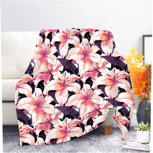 Xarleslyna Pink Lily Flower Throw Blankets for Couch, Watercolor Red Lilies Fleece Blanket, 50x60 Inch, Spring Floral Soft Lightweight Cozy Blankets Throws