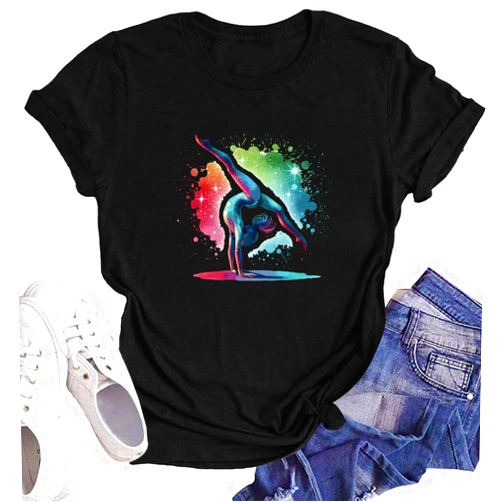 Fmmyjkt Gymnastics Shirt for Women Rainbow Gymnast Graphic Shirts Short Sleeve Casual Athletic Top Clothings