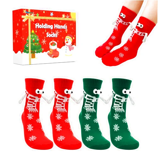 Kannove Funny Christmas Magnetic Socks that Hold Hands 2 Pairs,White Elephant Exchange Gifts for Adults,Xmas Secret Santa Gag Gifts for Couples Women Men,Christmas Gifts for Boyfriend Girlfriend Best Friend