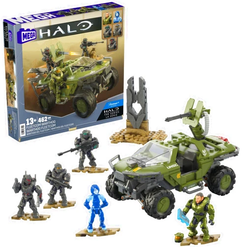 Mega Halo The Series Vehicle Building Toys Set, FLEETCOM Warthog ATV with 469 Pieces, 5 Micro Action Figures, Poseable Articulation, Kids and Fans