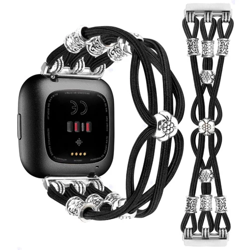 TOYOUTHS Beaded Bracelet Band Compatible with Fitbit Versa 2/Fitbit Versa/Versa Lite Bands Women, Boho Soft Elastic Stretchy Nylon Braided Strap Fancy Charms Designer Breathable Sport Wristband