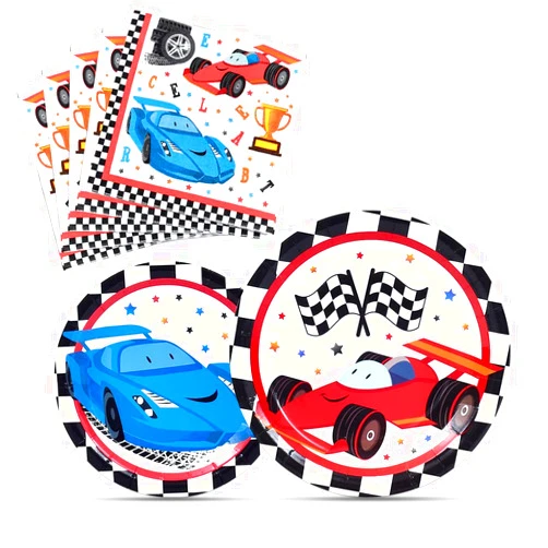 WERNNSAI Race Car Party Supplies - 48PCS Checked Racing Party Plates Napkins Disposable Tableware Set Race Car Birthday Party Decorations for Boys Birthday Baby Shower Decorations Serves 16 Guests