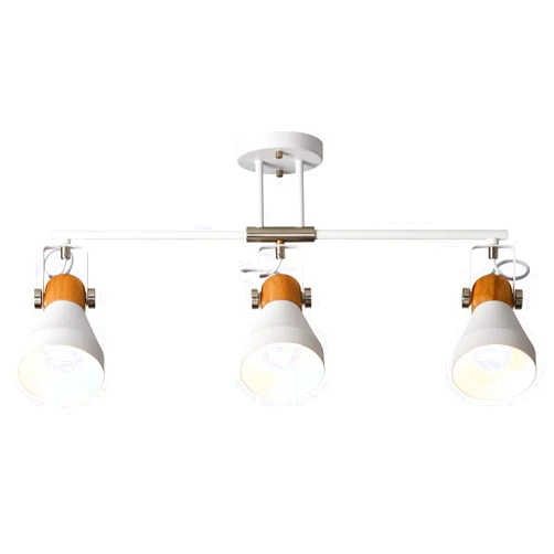 HUAWIYA Contemporary 3-Light Ceiling Spotlights, Natural Wood Cap, Brushed Nickel Accents, E26 Socket Track Light Fixture, for Living Room, Kitchen, and Art Display,Matte White