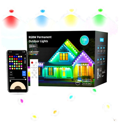 APPECK Permanent Outdoor Lights 100ft with 72 LEDs, 111 Scene Modes, Smart RGBW Lights with 40lm Warm White, App & Remote Control for Christmas, Holidays, Works with Alexa, Google Assistant, White
