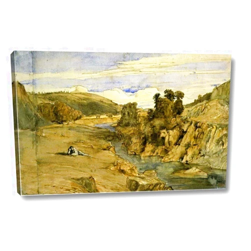 Canvas Art USA Riverbank, Saint-Thomas Near Bort-les-Orgues by Paul Huet - 11