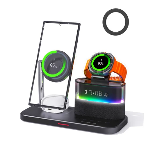 SEEMINE Magnetic Wireless Charger for Samsung,3 in 1 Wireless Charging Station Alarm Clock,Nightstand Charging Station for Samsung Galaxy S24/S23/S22/S21,Galaxy Watch 7/6/4/5,Galaxy Buds/Pro (Black)