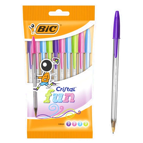 Bic Cristal Fun Ballpoint Pens with 5 Assorted Ink Colours, Wide Point (1.6 mm), Pack of 10