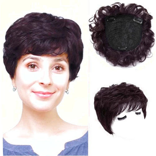 AiUree Natural Curly Hair Replacement Piece - Clip-In Short Wavy Topper, 13x13cm, Reddish Brown Color