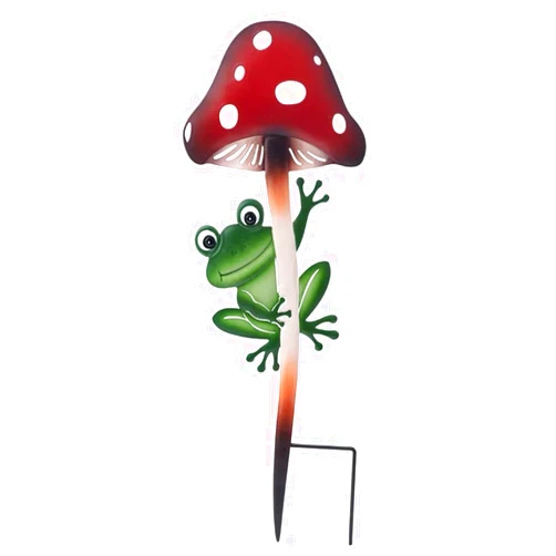 Napco Woodland Mushroom Frog 13.5 x 4.75 inches Red and Green Heavy Duty Metal Flower Plant Climbing Trellis Yard Art Stake, Indoor Outdoor Garden Décor