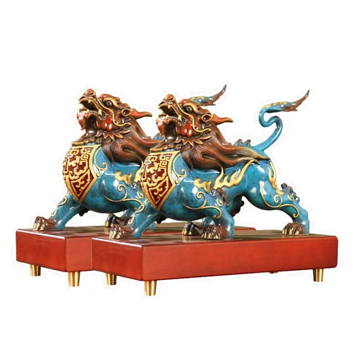 WXMYOZR Chinese Feng Shui Pi Yao/Pi Xiu Wealth Porsperity Statue,Brass 2024 Dragon Head Pi Xiu Statue Ornaments with Brass Base Home Office Store Décor Pair,S