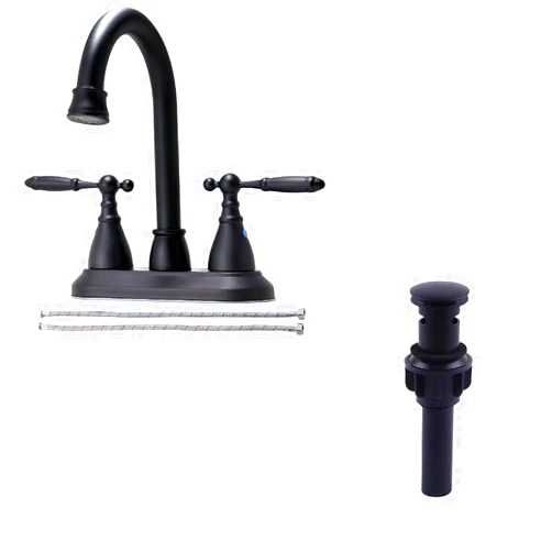 Besfocet Matte Black 2 Handle Swivel Spout Bathroom Faucet with Black Pop-up Drain and cUPC Certified Water Supply Lines,4 Inch Centerest Double Handle Bathroom Sink Faucet for 2 or 3 Holes Lavatory Sink