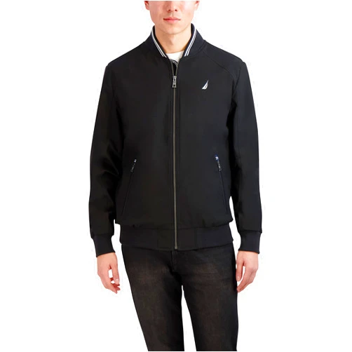 Nautica Men's Water Resistant Long Sleeve Zip Up Knit Mesh Collar Mechanical Stretch Jacket
