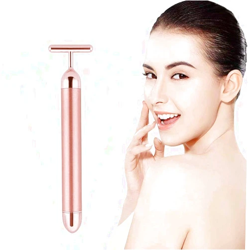 Horolas Beauty Bar 24k Golden Pulse Facial Massager, GOODYBUY T-Shape Electric Sign Face Massage Tools for Sensitive Skin Face Pull Tight Firming Lift