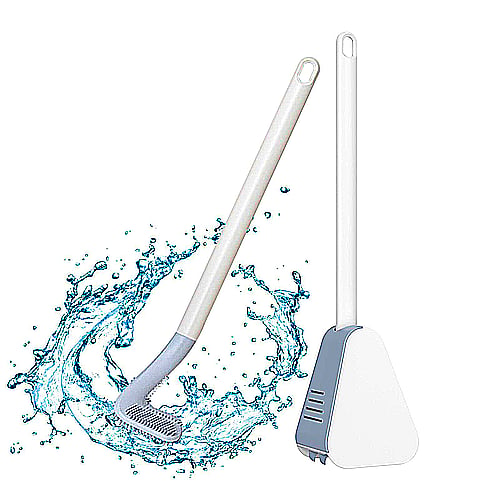 Idoylanky Long-Handled Toilet Brush Golf Toilet Brush Head, Flexible Silicone Toilet Bowl Cleaning Tool Bathroom Toilet Cleaner Wall Mounted Bathroom Accessories Sets Corner Cleaning (White)