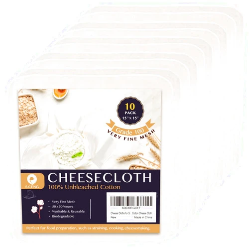 S.CENG Cheese Cloths for Straining, Grade 100, 15 x 15inch 10 Pack, Hemmed Cheesecloth for Cooking, 100% Combed Unbleached Cotton Cheese Cloth