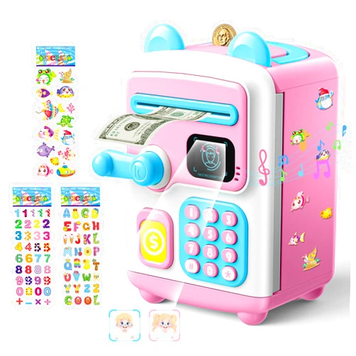 TROTK 【Upgraded】 Piggy Bank, Face ID Password Unlocking Electronic Kids Bank ATM Security Unlocking Cash Coin Bank Toys Gifts for Kids, Coin Bank for 3 4 5 6 7 8 9 10 11 12 Year Old Girls Boys